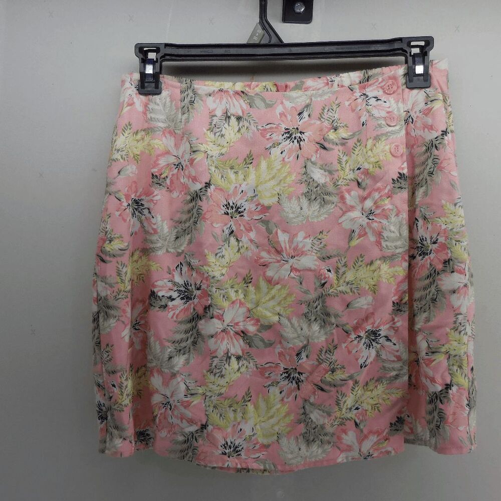 Haley Reserve Pink Flowers Floral 100% Rayon Golf Skirt‎ Zip Button Accents SZ 6
